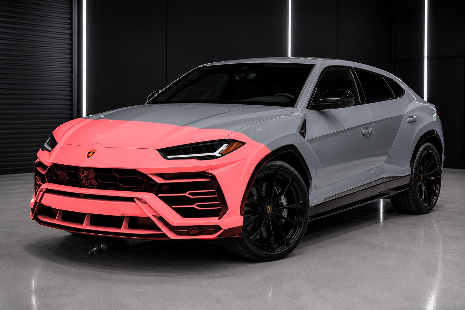 Coverage diagram: front bumper, partial hood, and partial front fenders highlighted in red